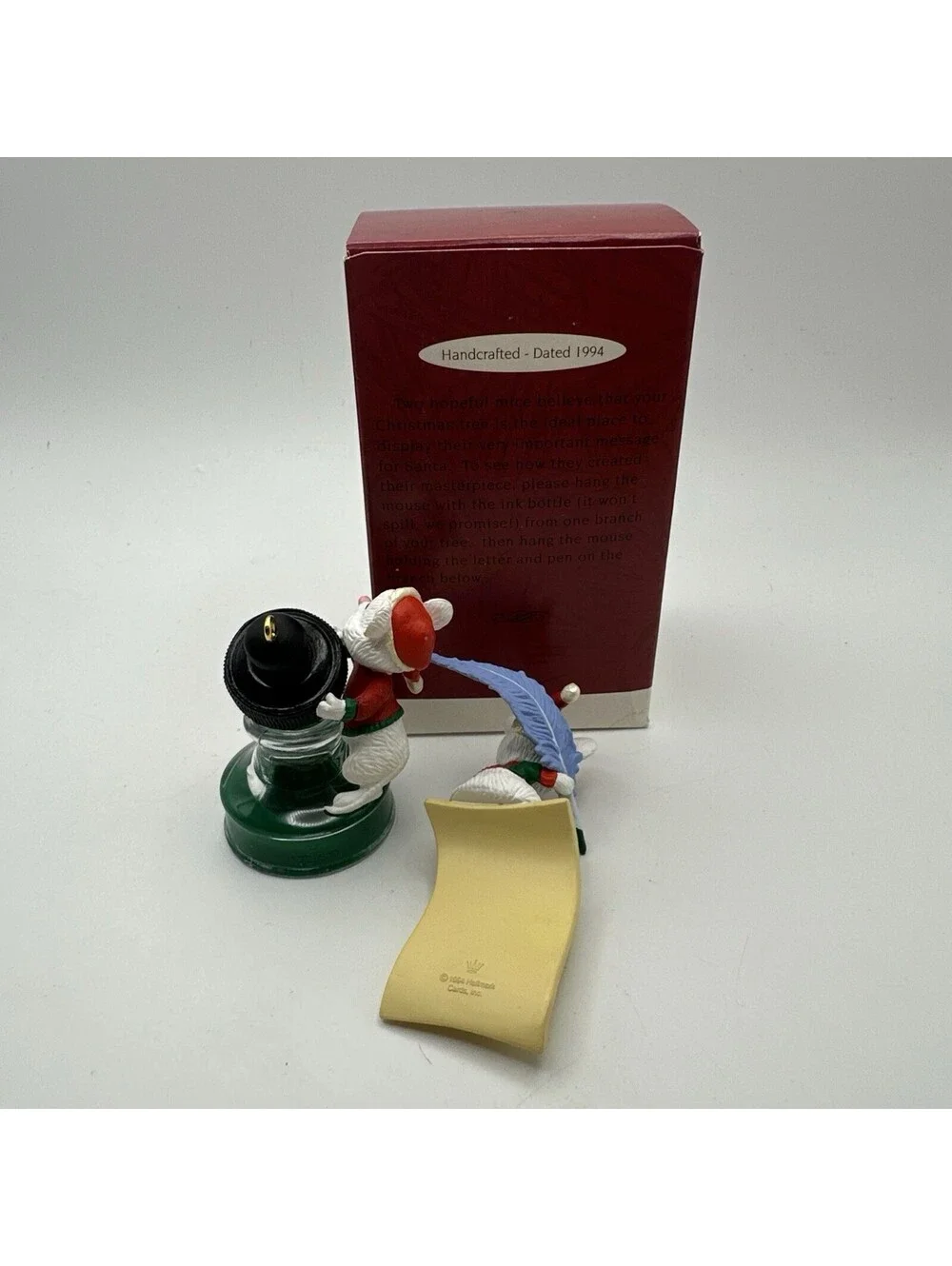 1994 hallmark dear Santa mouse set of two ornaments hang together